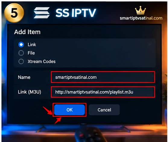 SS IPTV kurulum beşinci adım M3U bağlantısı ekleme