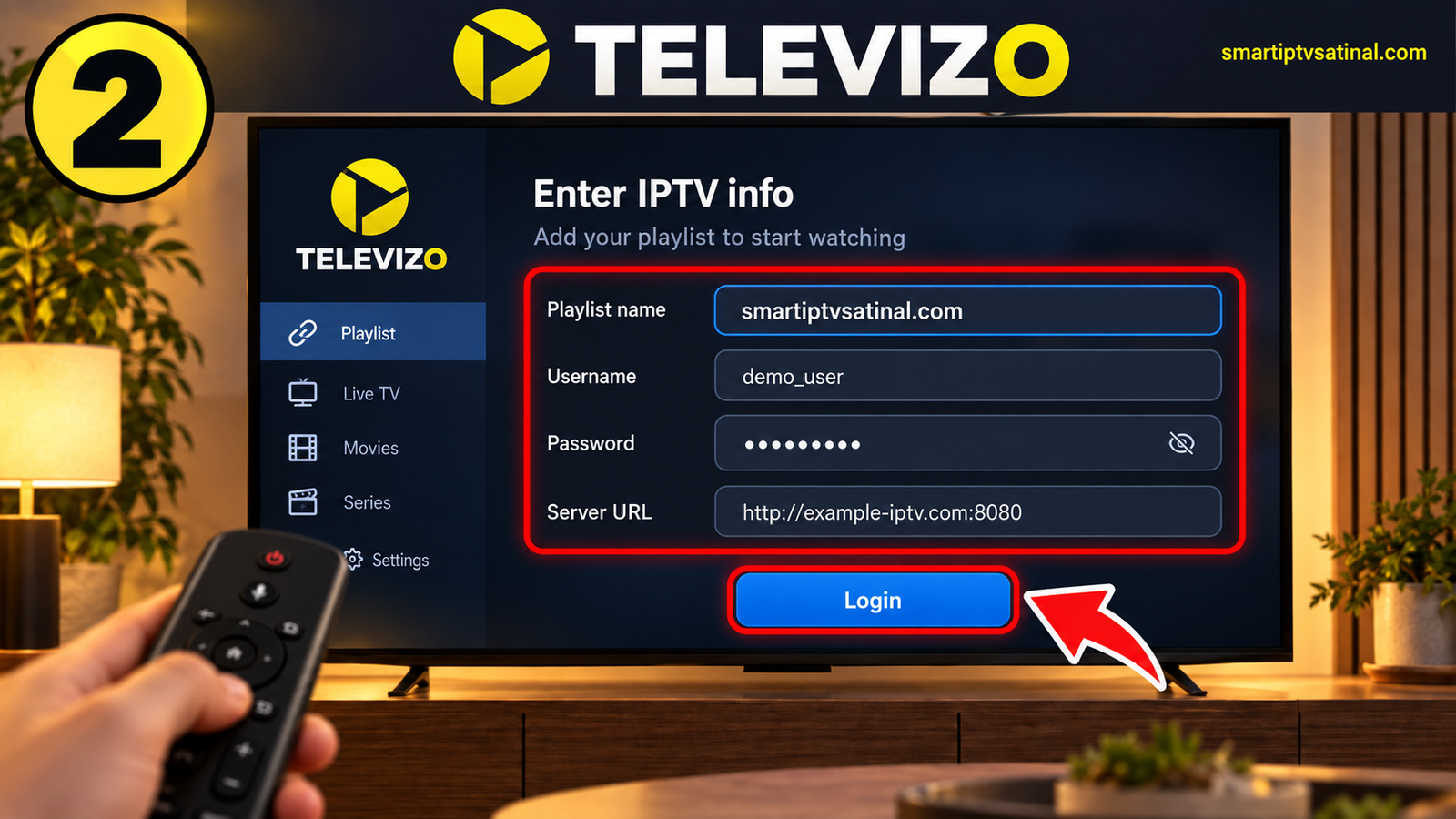 Televizo IPTV Player kullanıcı adı şifre ve Server URL girişi